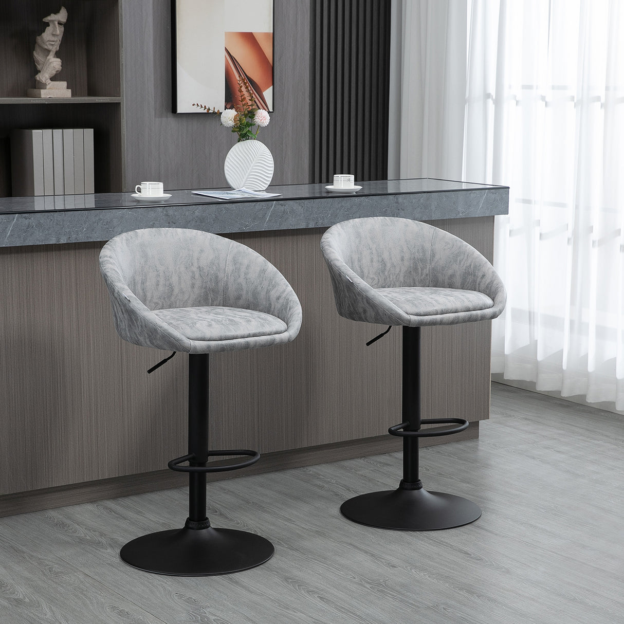 easycomfort easycomfort set 2 sgabelli da bar con altezza regolabile rivestimento finta pelle e schienale grigio chiaro