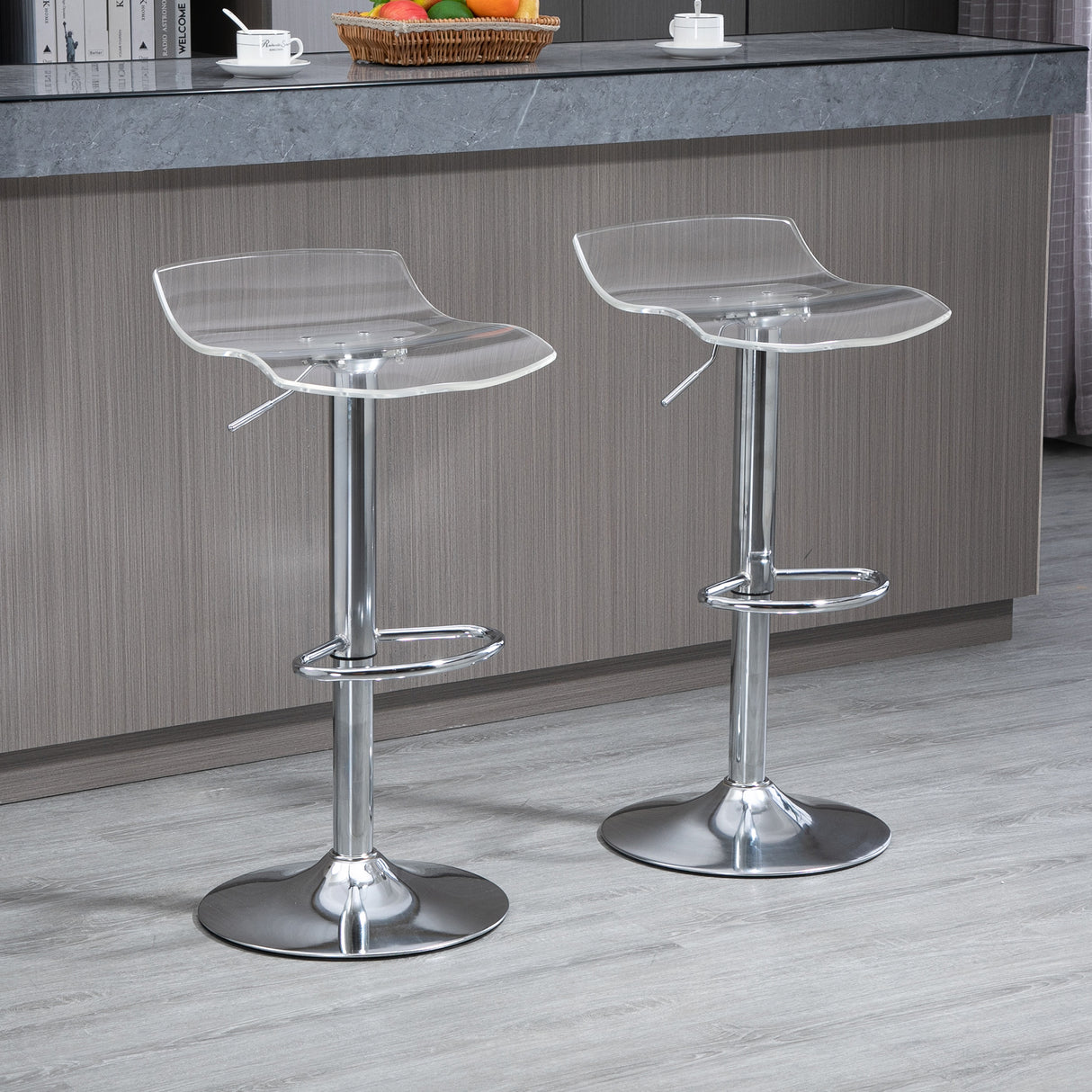 easycomfort easycomfort set 2 sgabelli da bar con altezza regolabile seduta girevole e poggiapiedi metallo e acrilico trasparente