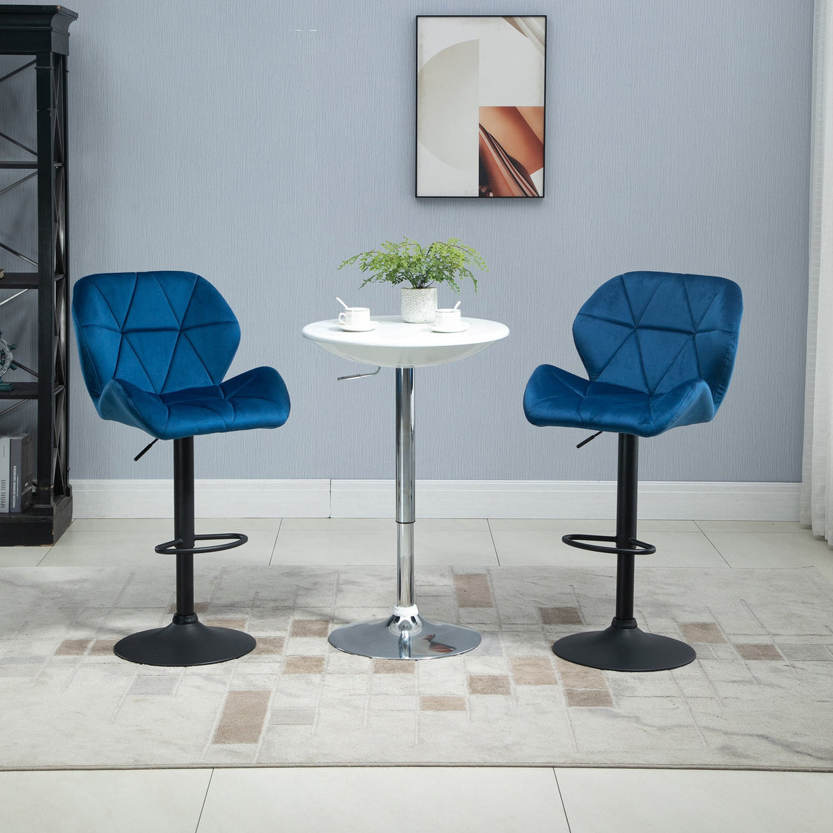 easycomfort easycomfort set 2 sgabelli da bar girevoli con altezza regolabile rivestimento velluto e base rotonda 51 5x57 5x93 114 5cm blu
