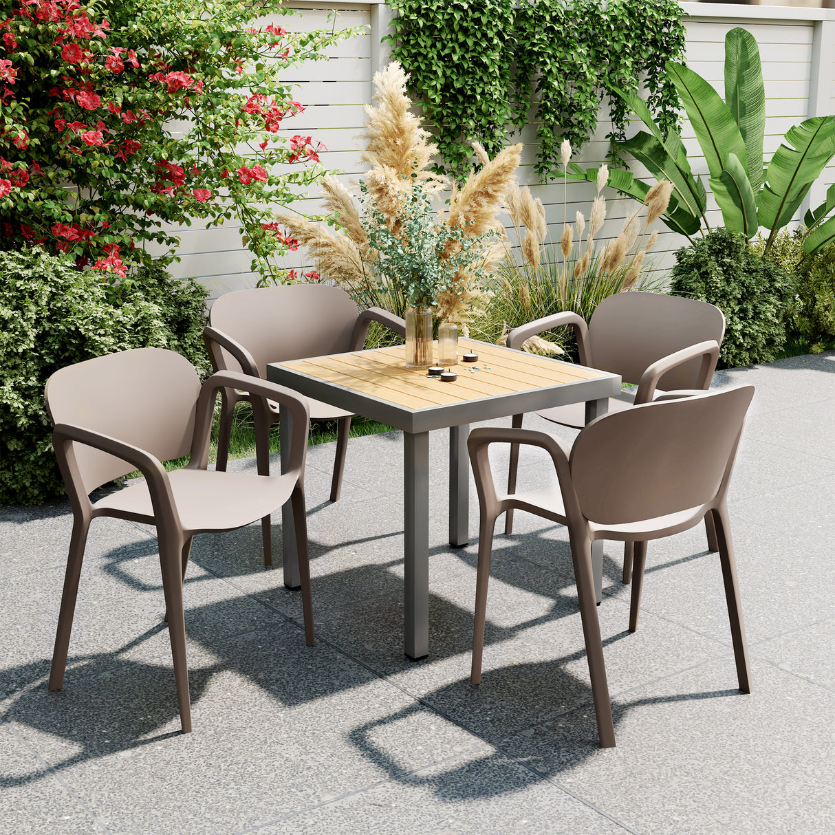 easycomfort easycomfort set 4 sedie da giardino impilabili in plastica moderne con braccioli 60x56x75 cm grigio