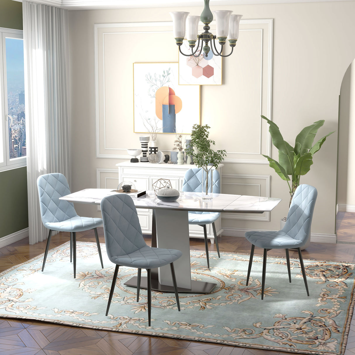 easycomfort easycomfort set 4 sedie per cucina imbottite in tessuto effetto velluto e acciaio 45x54x87 cm azzurro