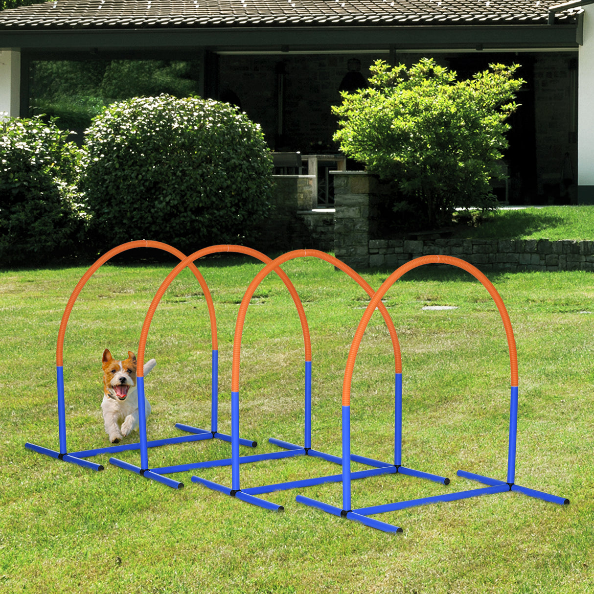 easycomfort easycomfort set agility dog con 4 archi componibili e borsa da trasporto in pe e abs 88x64x95 cm blu e arancione