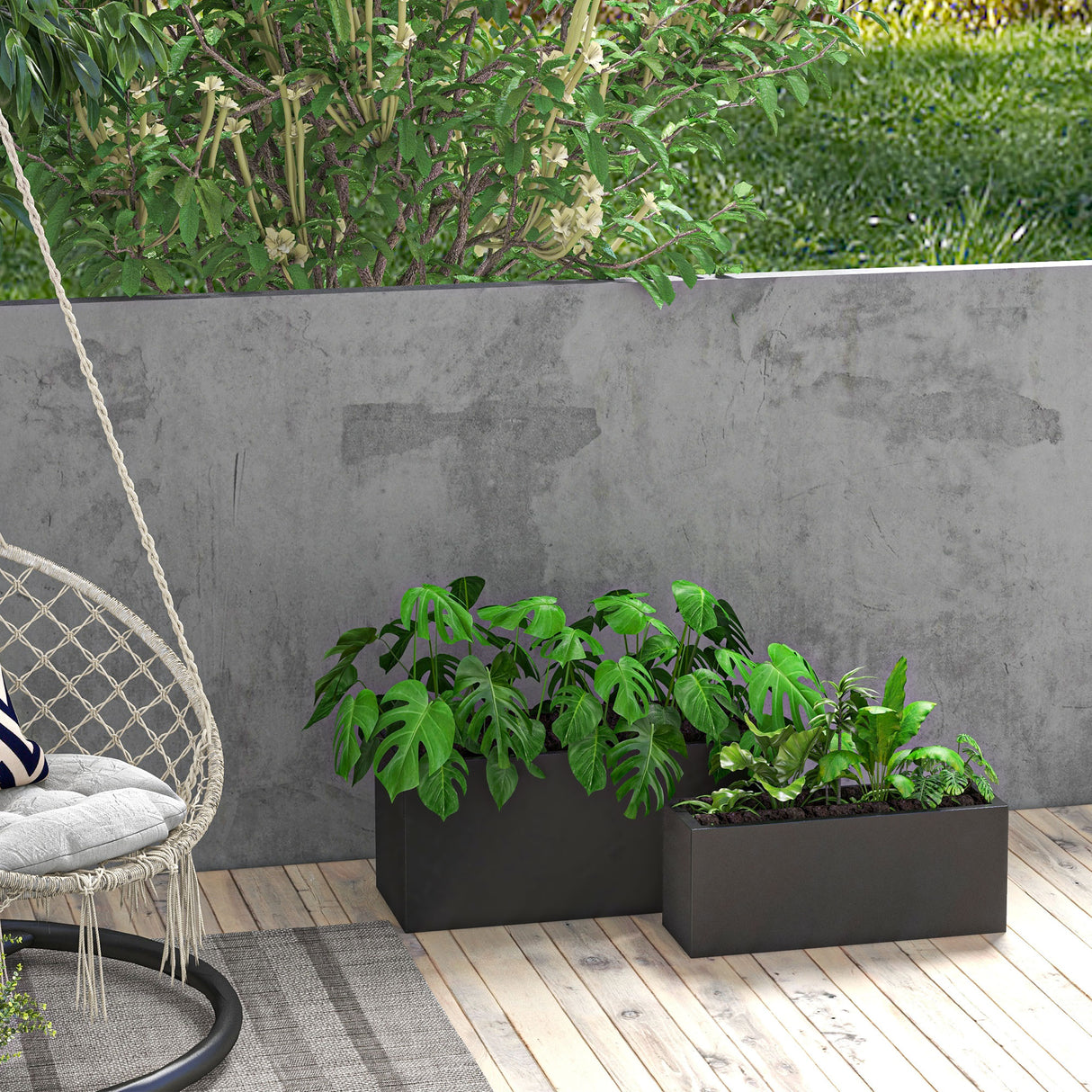 easycomfort easycomfort set da 2 vasi da giardino rettangolari impilabili per esterno e interno nero
