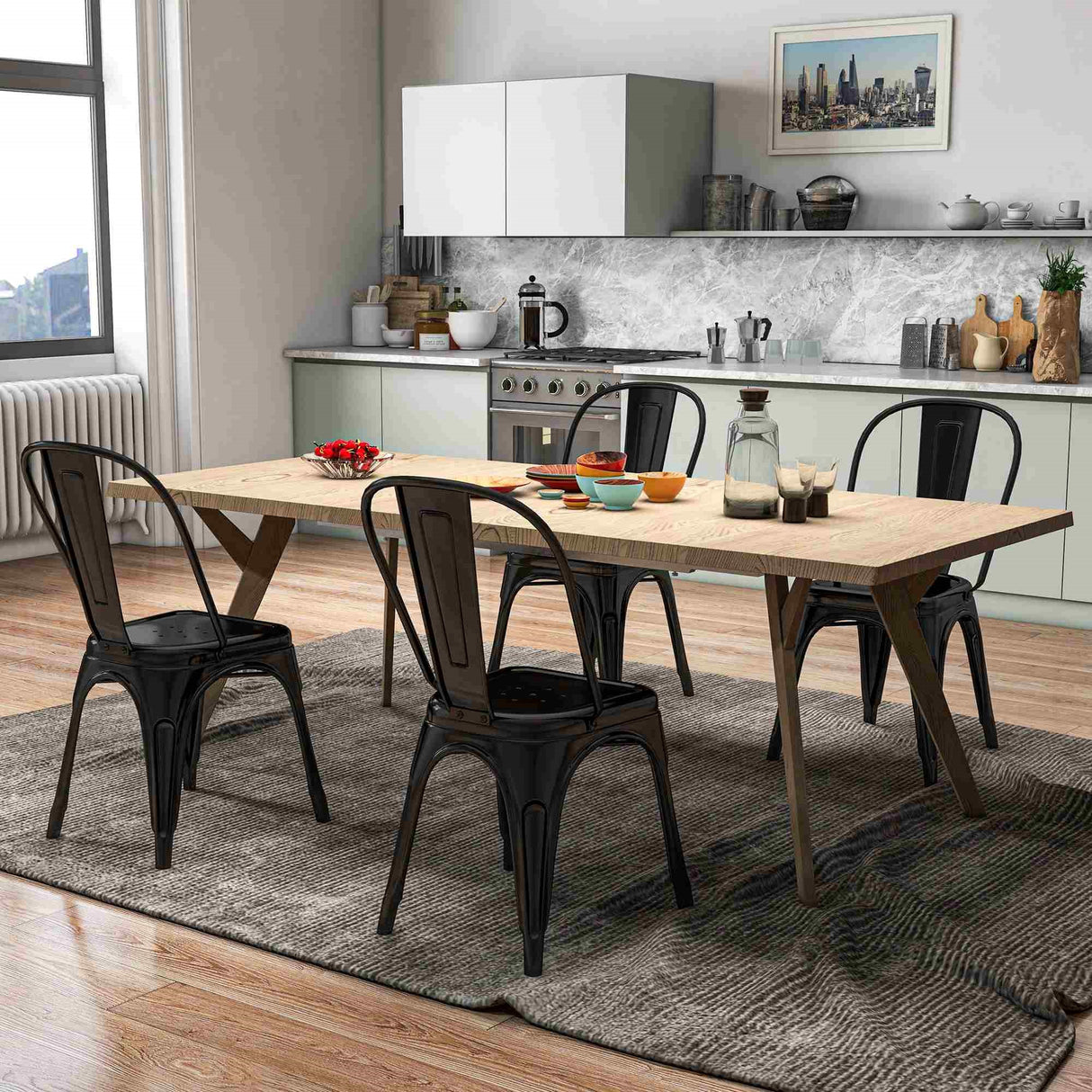 easycomfort easycomfort set da 4 sedie impilabili moderno per sale da pranzo soggiorni locali o bar stile industriale in acciaio 53x45x85cm nero