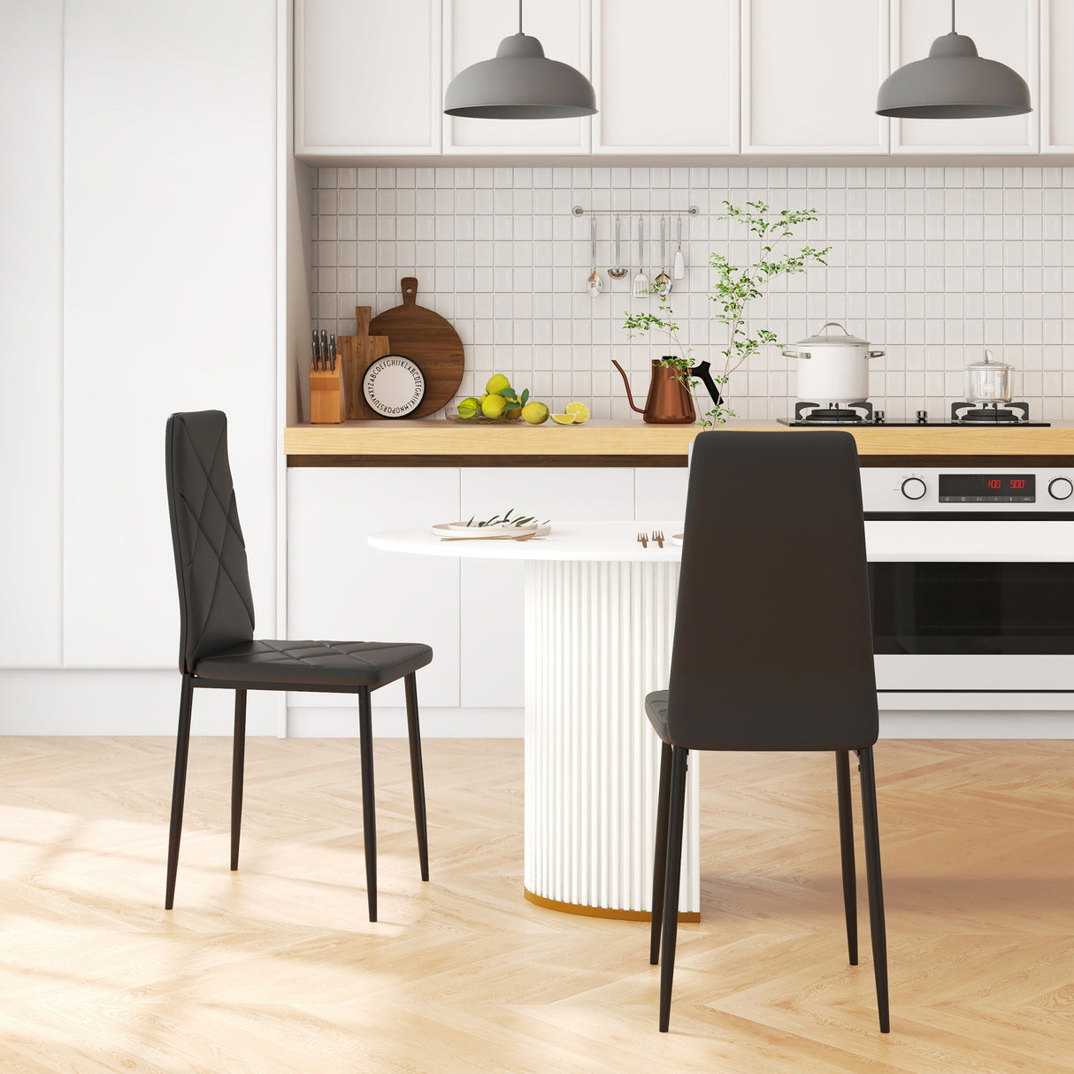 easycomfort easycomfort set di 2 sedie da pranzo moderne con schienale alto in finta pelle e acciaio 41x50x97 cm nero