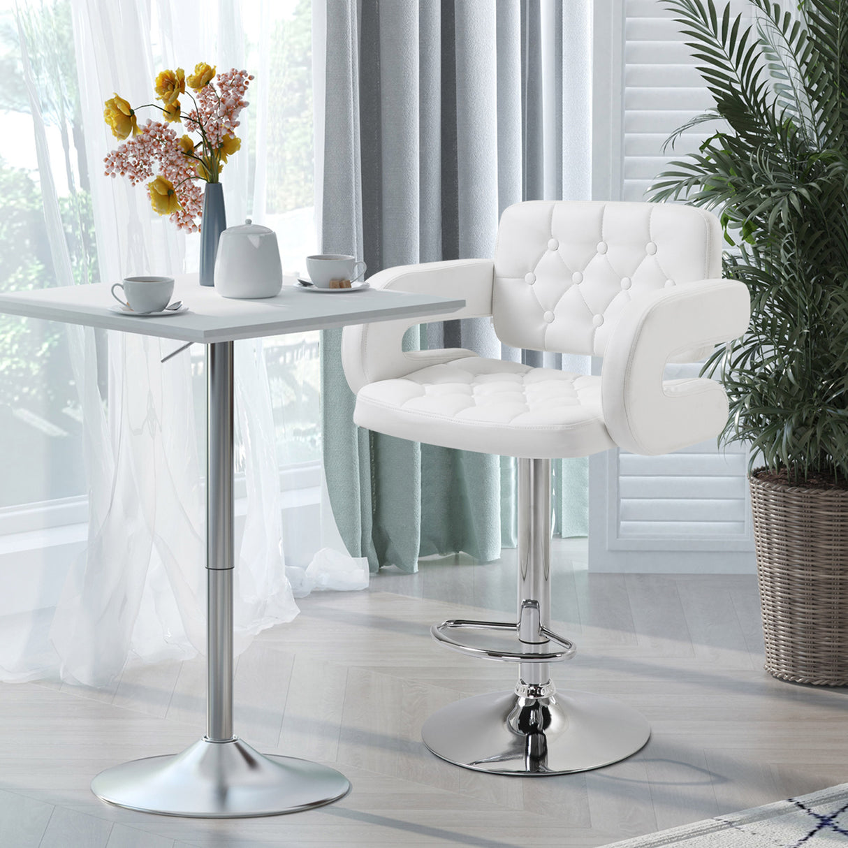 easycomfort easycomfort sgabello da bar alto con schienale e braccioli sgabello da cucina moderno girevole con altezza regolabile e poggiapiedi in finta pelle 61x50x94 114cm bianco ean 8054144130910