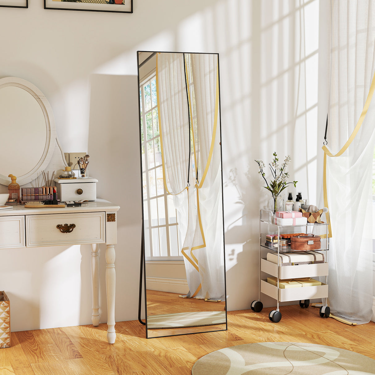 easycomfort easycomfort specchio a figura intera da parete o da terra in metallo e lega di alluminio 50x2x161 5 cm nero