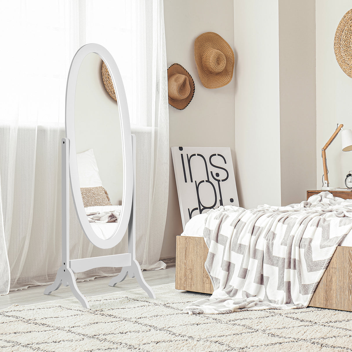 easycomfort easycomfort specchio da terra ovale a figura intera con inclinazione regolabile 47 5x45 5x154 5cm bianco