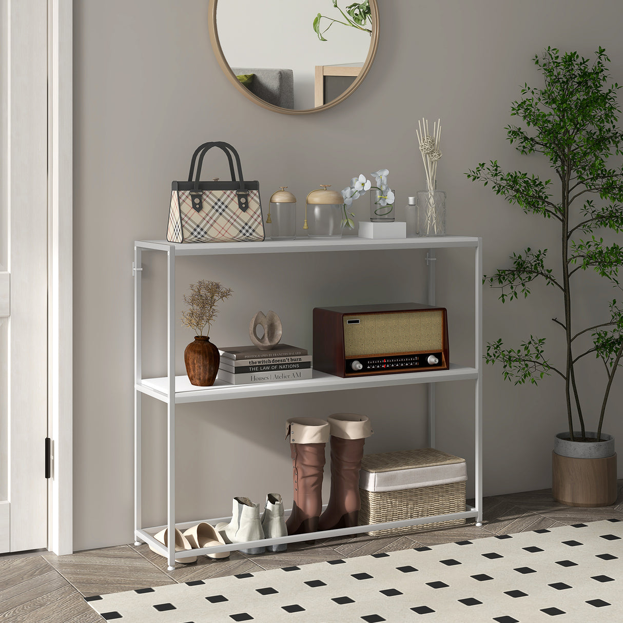 easycomfort easycomfort tavolo consolle da ingresso con ripiano aperto in acciaio e truciolato 100x30x87 cm bianco