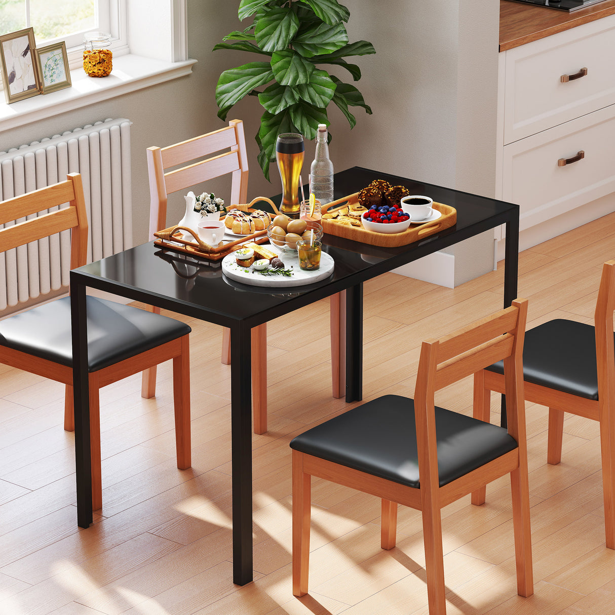 easycomfort easycomfort tavolo da cucina per 4 persone in metallo e vetro temperato 120x60x75 cm nero