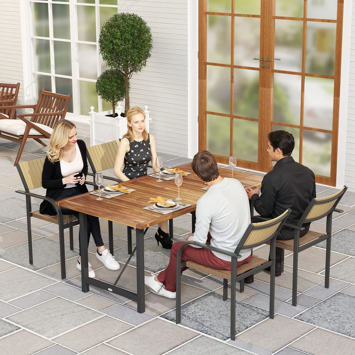 easycomfort easycomfort tavolo da giardino 160x90 cm in legno di acacia e acciaio con piano a doghe teak