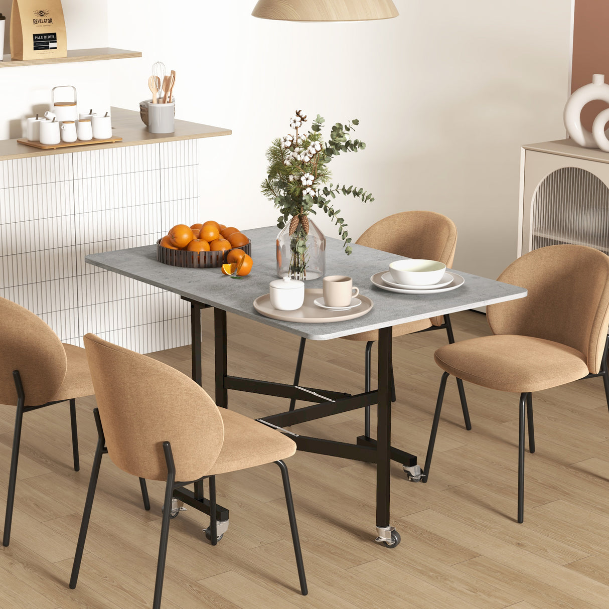 easycomfort easycomfort tavolo pieghevole a ribalta per 4 6 persone con 6 rotelle in legno e acciaio 120x80x73 cm grigio