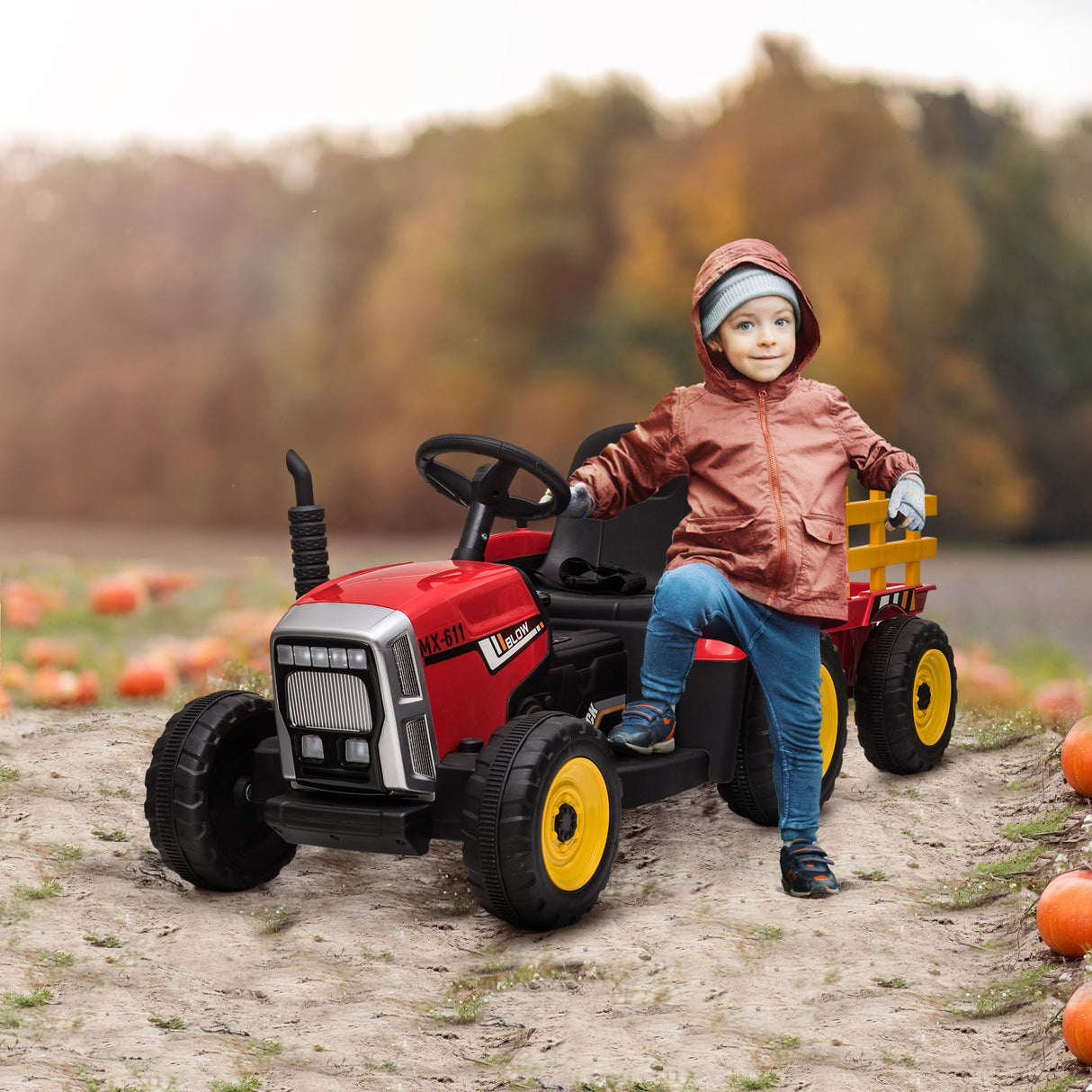 easycomfort easycomfort trattore elettrico per bambini 3 6 anni con rimorchio rimovibile batteria 12v e telecomando rosso