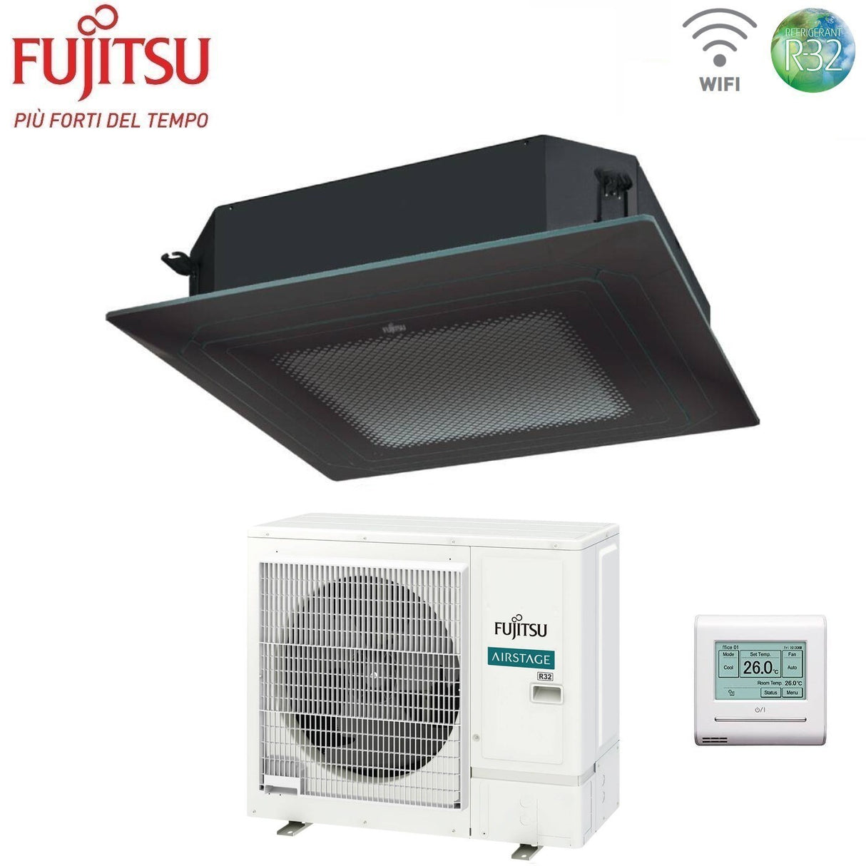 fujitsu condizionatore a cassetta fujitsu kr circular flow black 36000 btu auxg36krlb monofase r 32 wi fi optional con griglia e filocomando