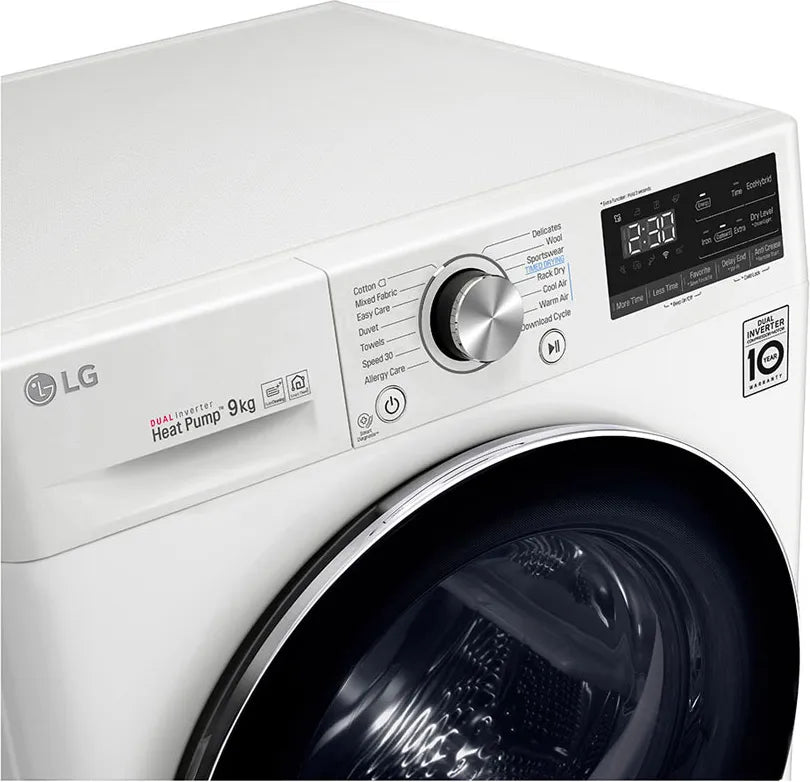 asciugatrice lg smart dual inverter heat pump eco hybrid 9 kg rc90v9av2w axlxp 85x60x69 classe energetica a___ 10