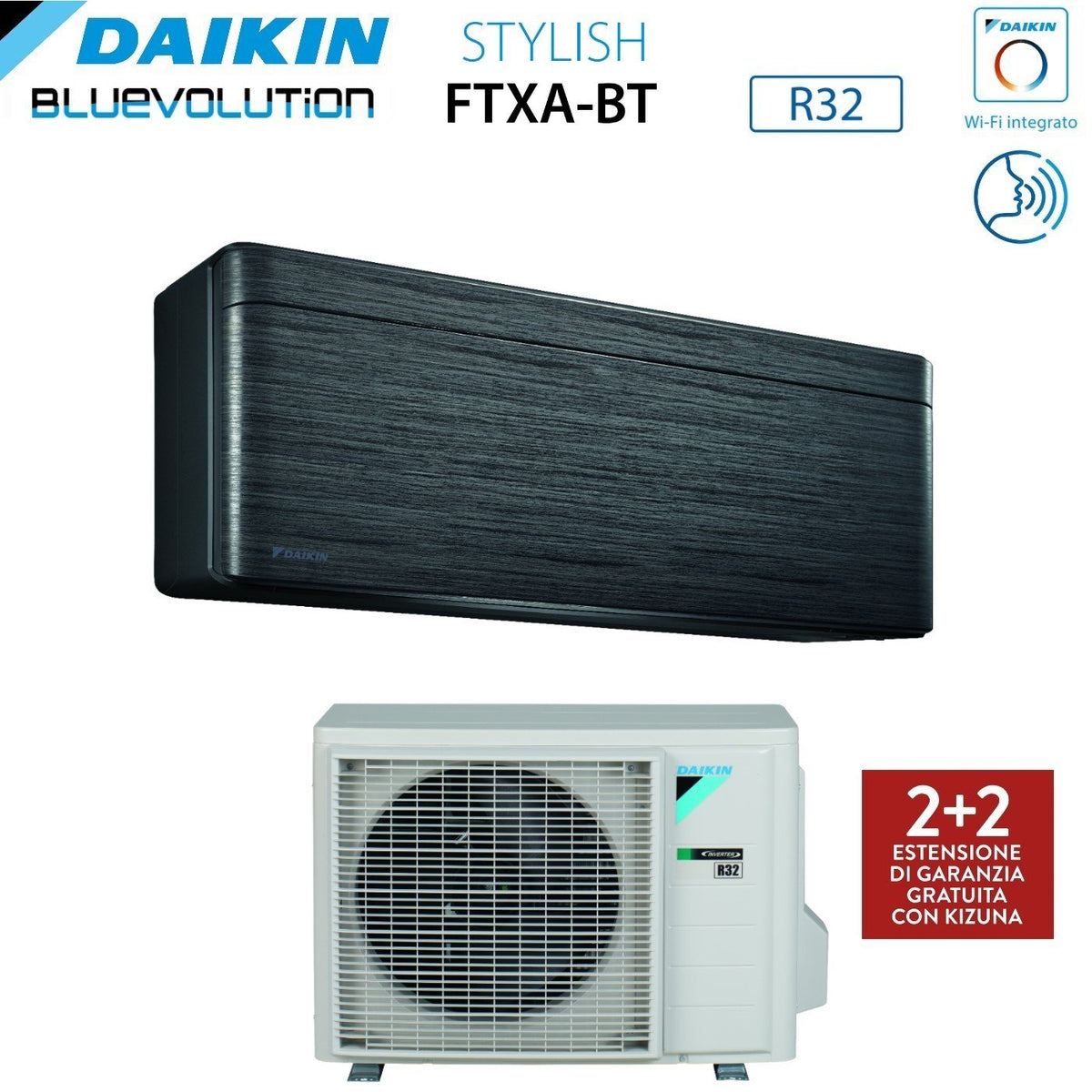 climatizzatore condizionatore daikin bluevolution inverter serie ftxa bt stylish real blackwood 7000 btu ftxa20bt r 32 wi fi integrato classe a___ colore legno nero garanzia italiana novita