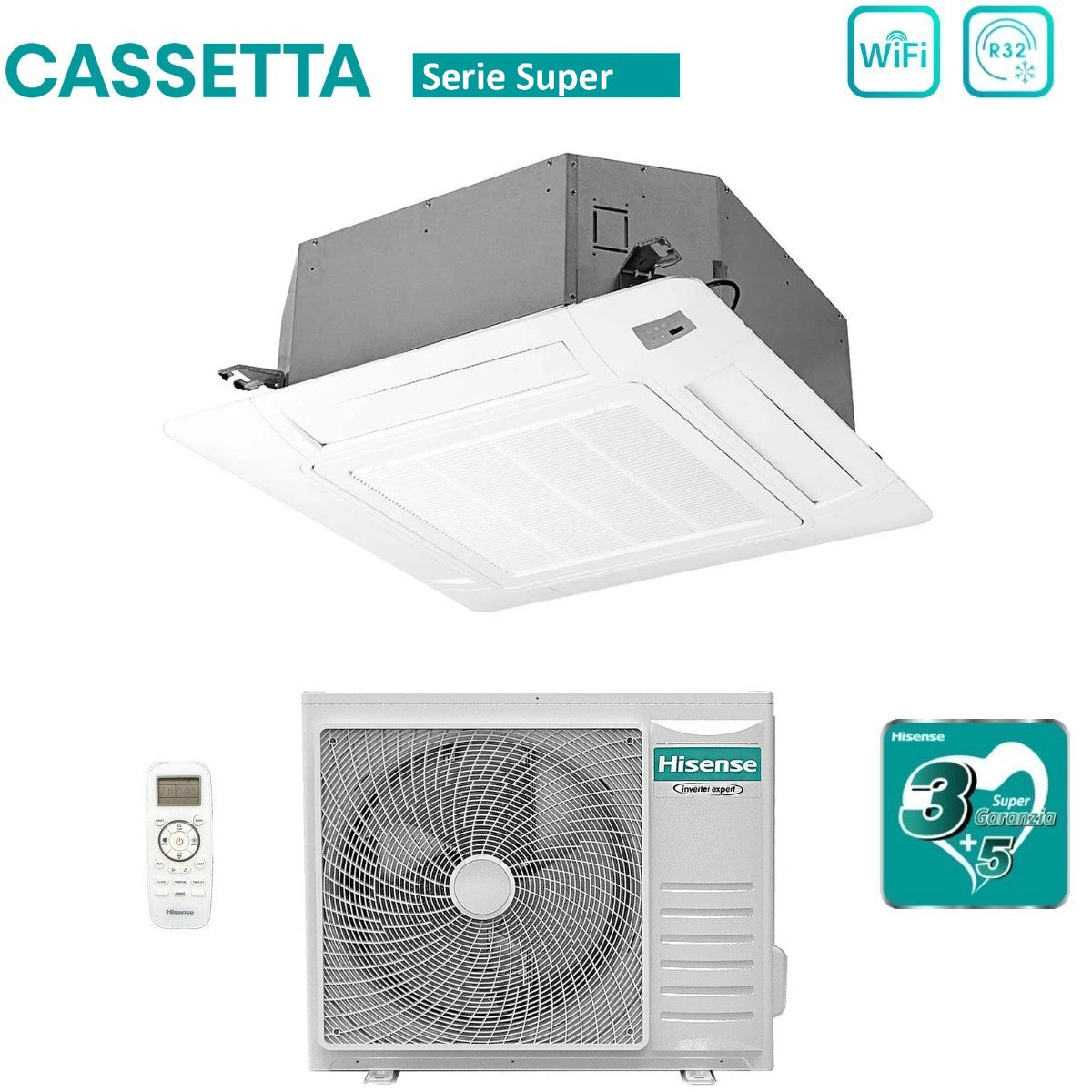 climatizzatore condizionatore hisense inverter a cassetta serie super 24000 btu act71ur4rjc8 _ auw71u4rj7 r 32 wi fi optional classe a__ a_ con telecomando e pannello incluso