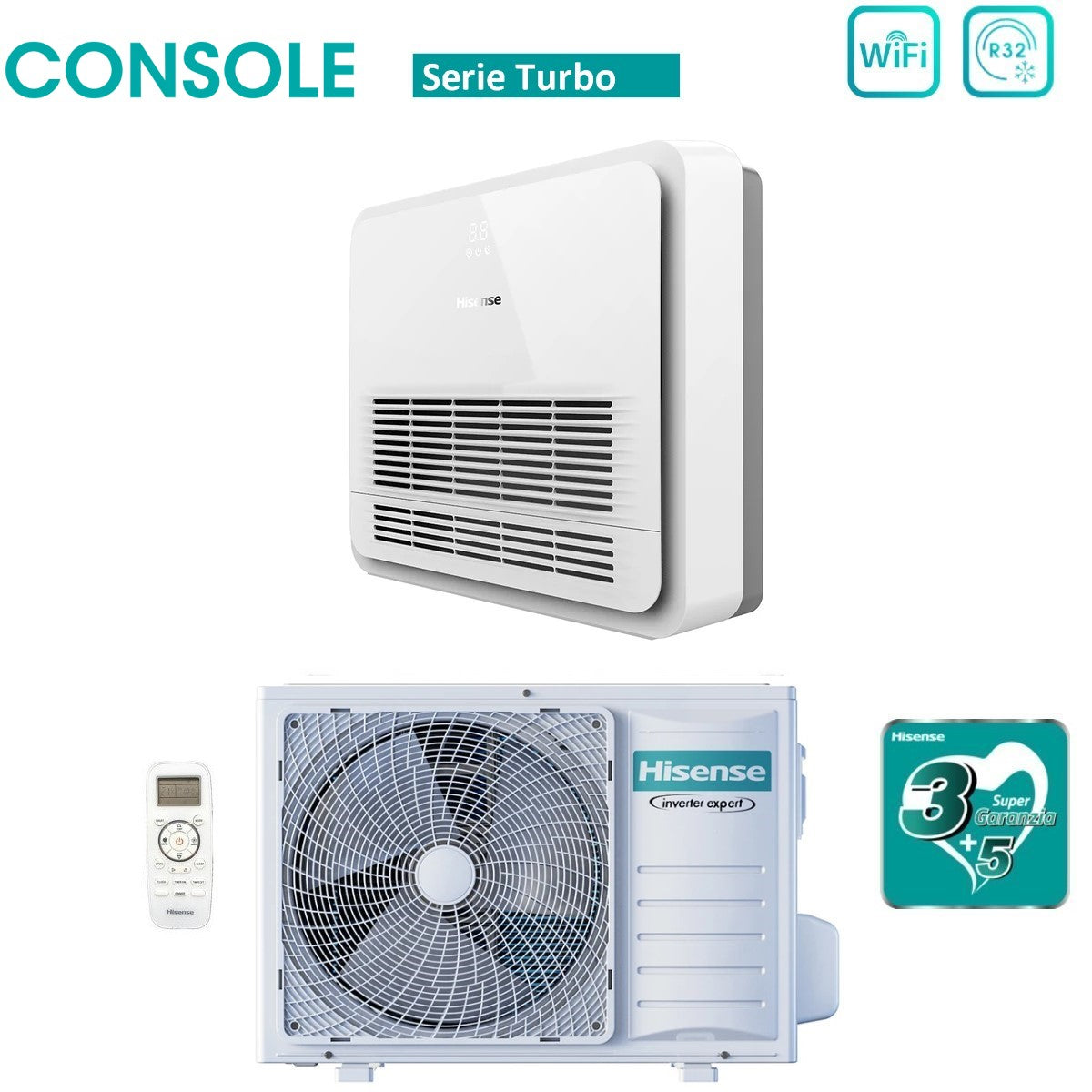climatizzatore condizionatore hisense inverter console serie turbo 18000 btu akt52ur4rk8 _ auw52u4rj8 r 32 wi fi optional classe a__ a_ con telecomando di serie incluso