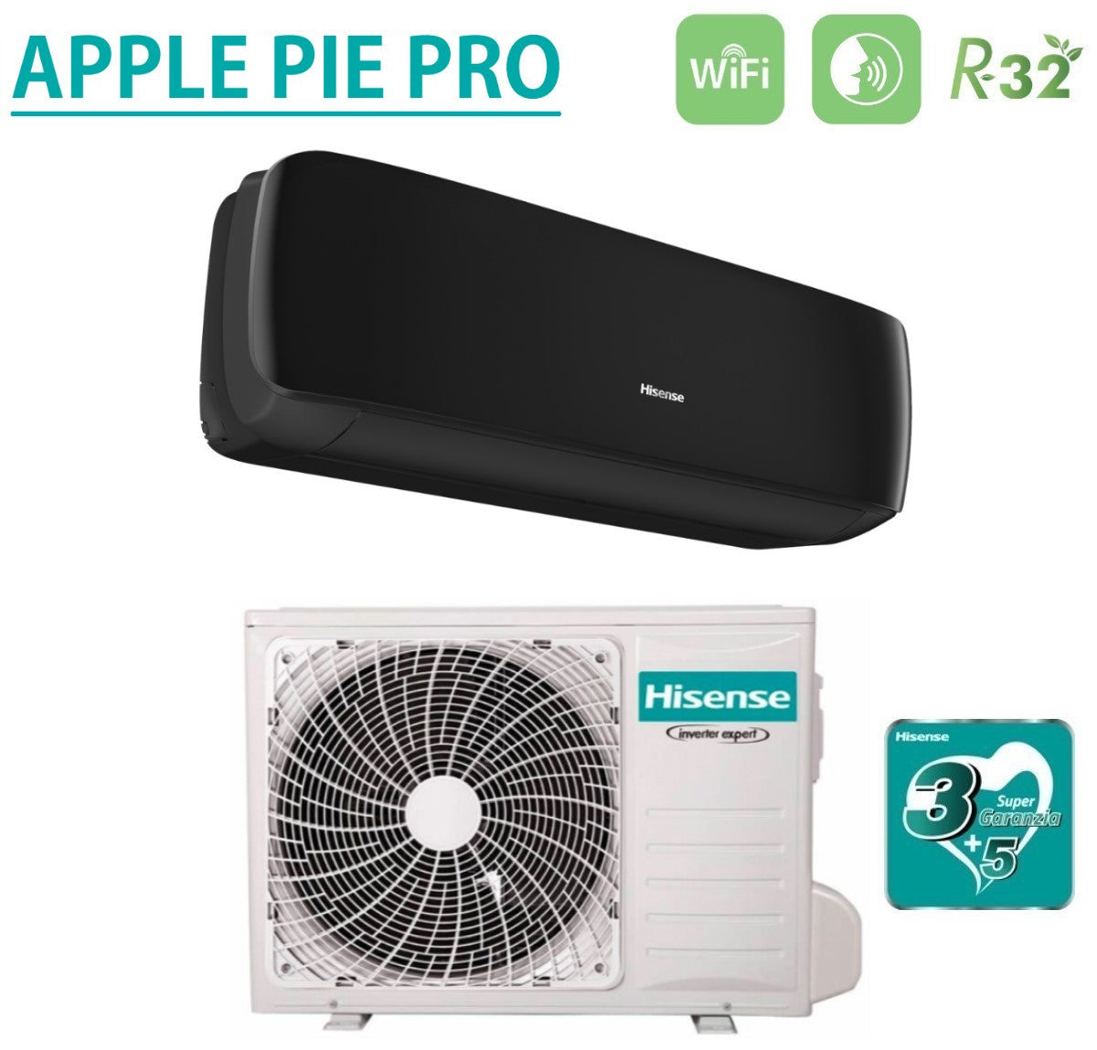 climatizzatore condizionatore hisense inverter serie apple pro black 9000 btu tgve090bg r 32 wi fi integrato classe a__ a_ colore nero