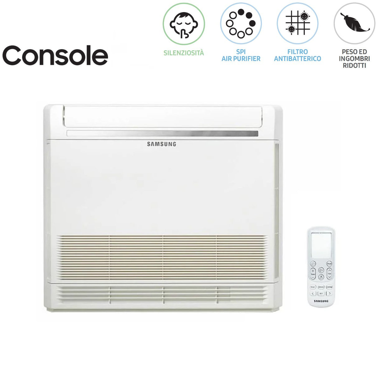 climatizzatore condizionatore samsung dual split console inverter 9_12 con aj050ncj r 32 wi fi optional 9000_12000 con comando wireless incluso novita