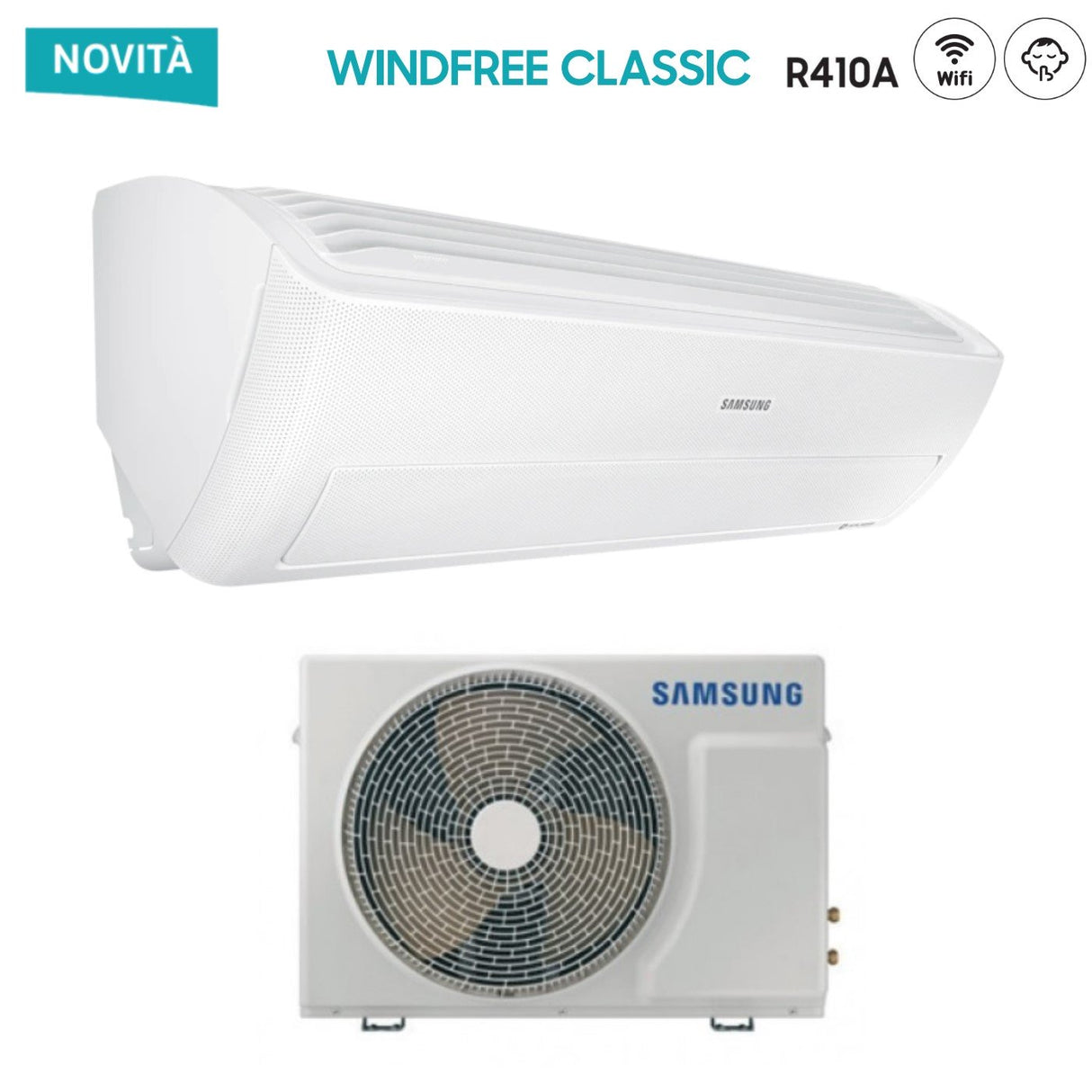 climatizzatore condizionatore samsung inverter serie windfree classic 24000 btu ar24nxpxbw wi fi r410 classe a__ a_ new 2018
