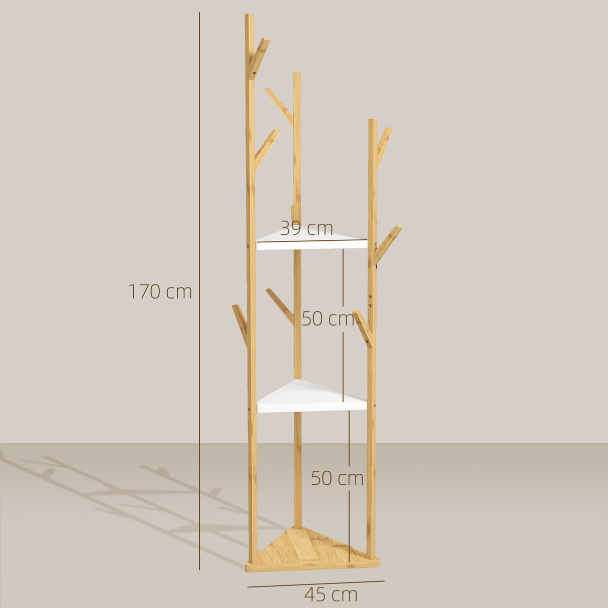 easycomfort easycomfort albero appendiabiti da terra in bambu con 9 ganci e 3 ripiani legno naturale e bianco
