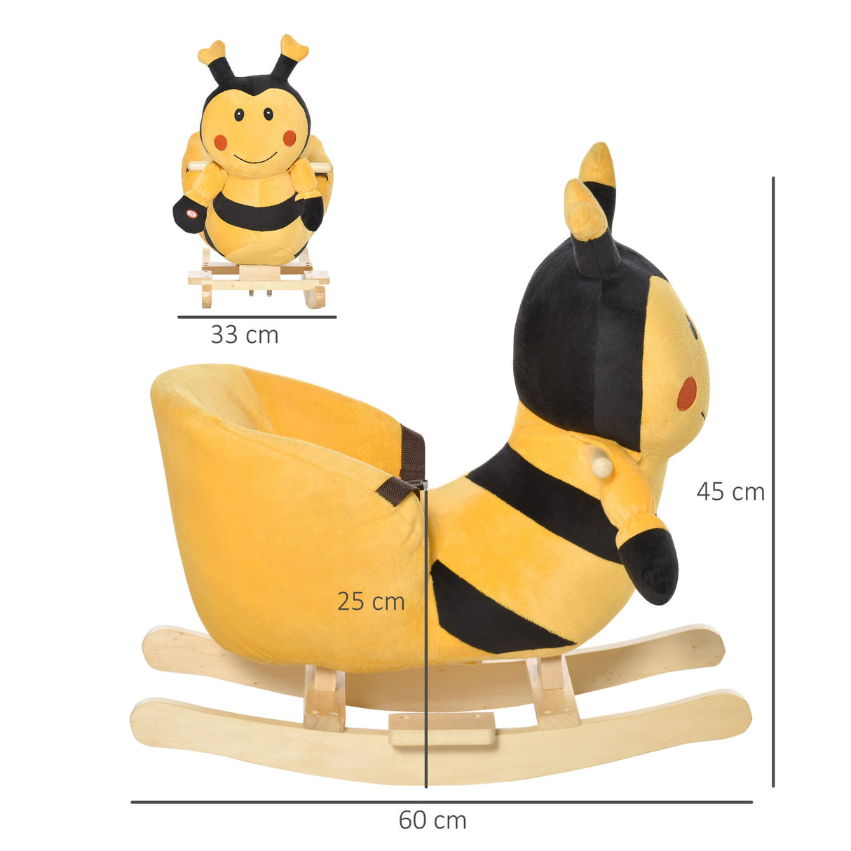 easycomfort easycomfort animale a dondolo per bambini a forma di ape in legno di pioppo con musica 60x33x45 cm giallo e nero