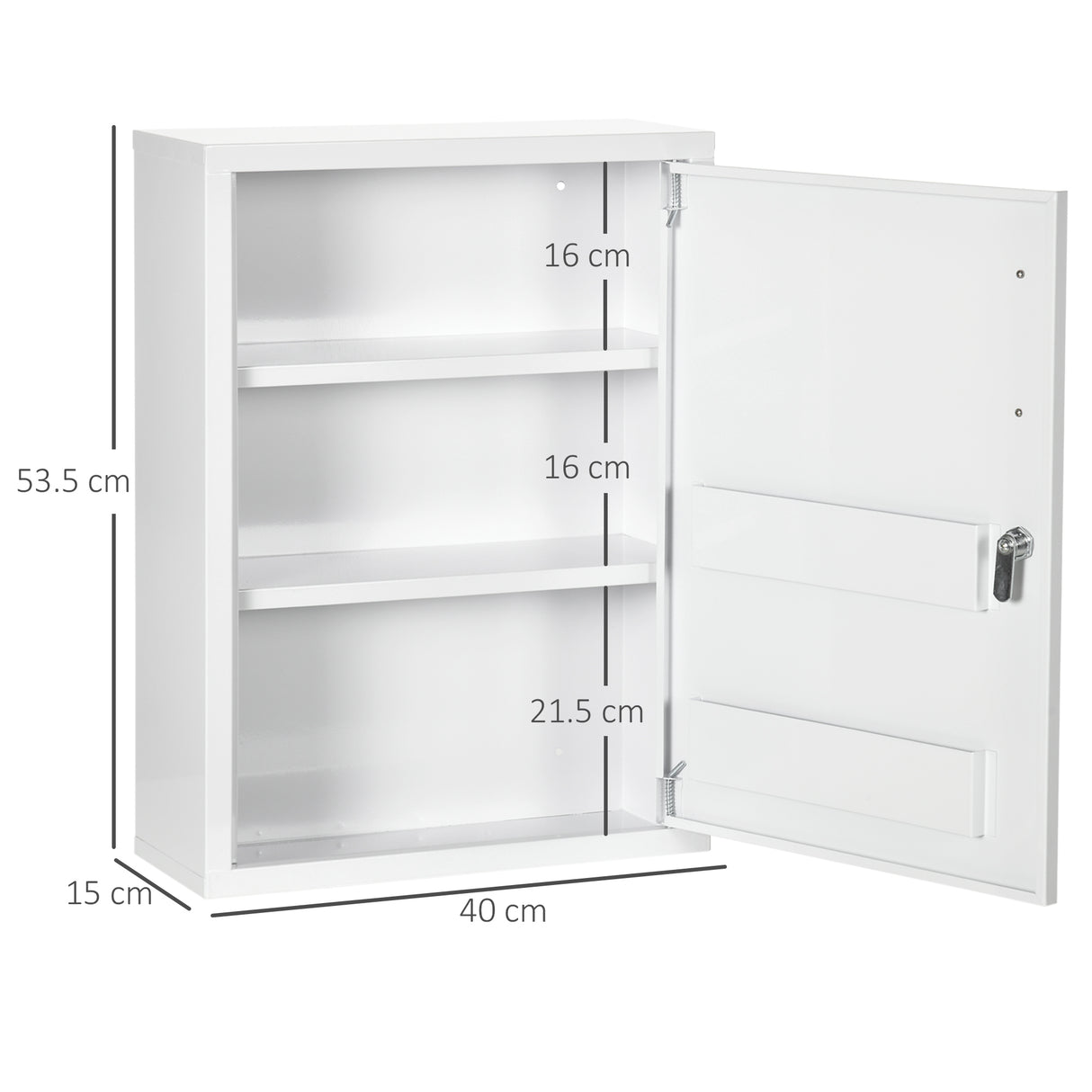 easycomfort easycomfort armadietto medicinali a 3 ripiani con serratura e 2 chiavi in acciaio 40x15x53 5 cm bianco