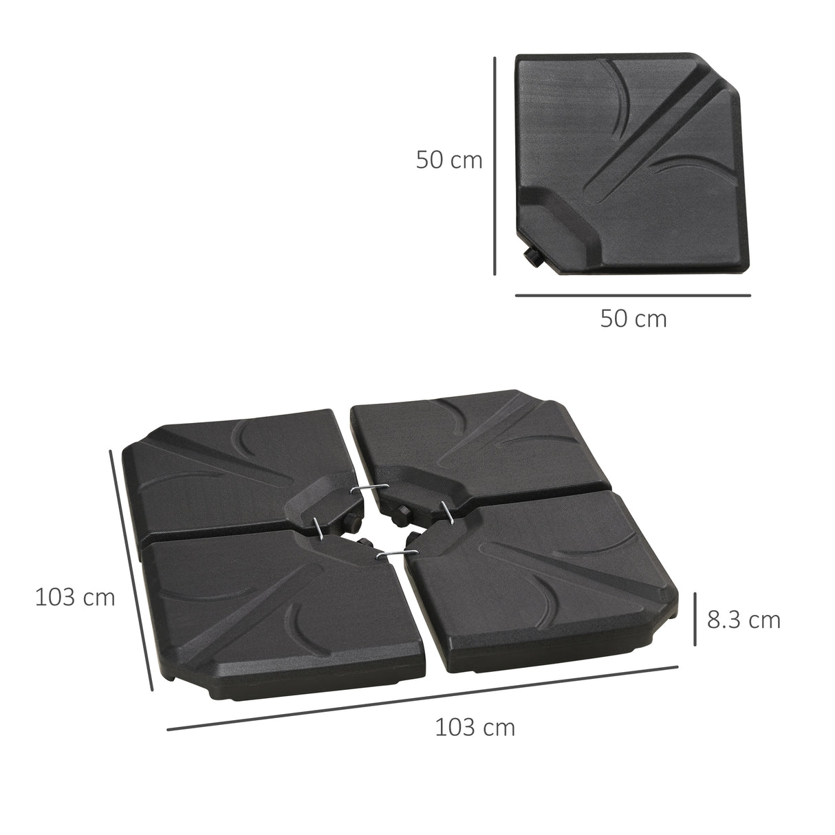 easycomfort easycomfort base per ombrellone in hdpe da 4 pezzi riempibili con acqua e sabbia max 18kg 103x103x8 3 cm nero