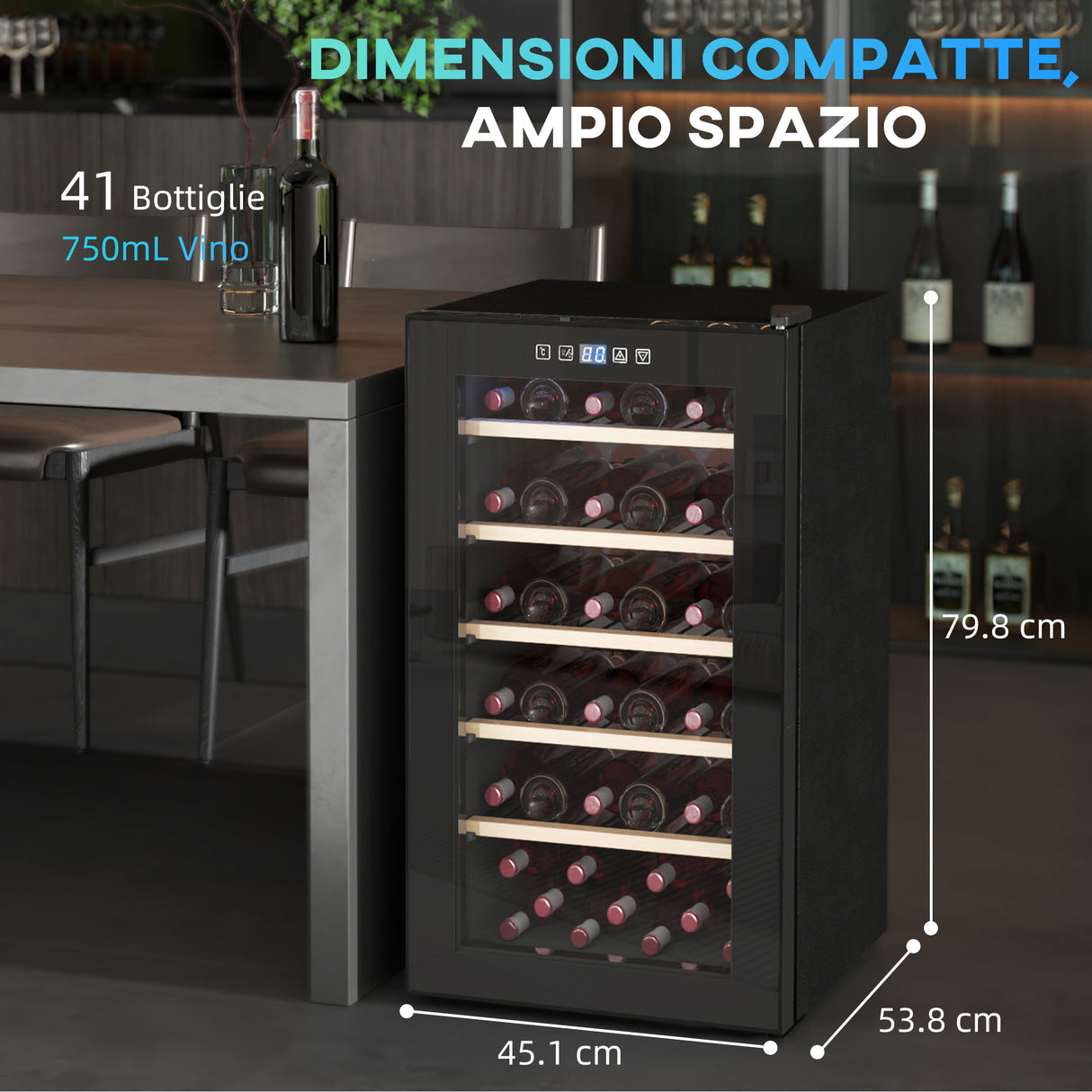 easycomfort easycomfort cantinetta vino frigo per 41 bottiglie capacita 91l controllo temperatura e ripiani in legno nero
