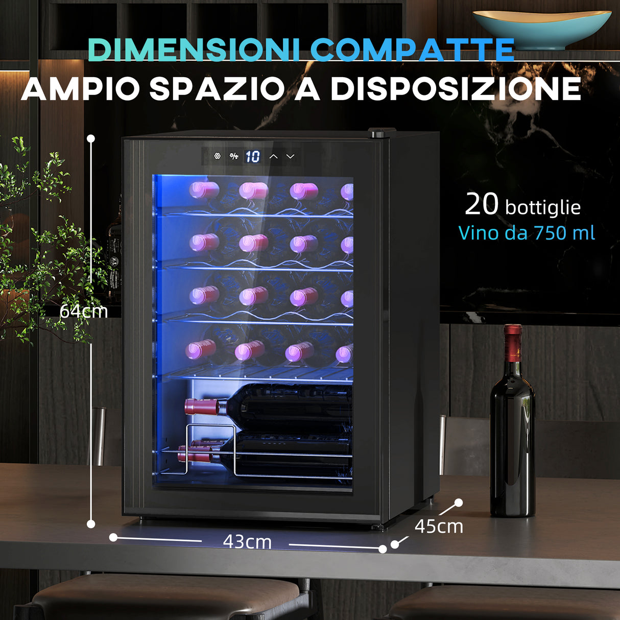 easycomfort easycomfort cantinetta vino refrigerata per 20 bottiglie capacita 53l porta in vetro anti uv e ripiani regolabili nero