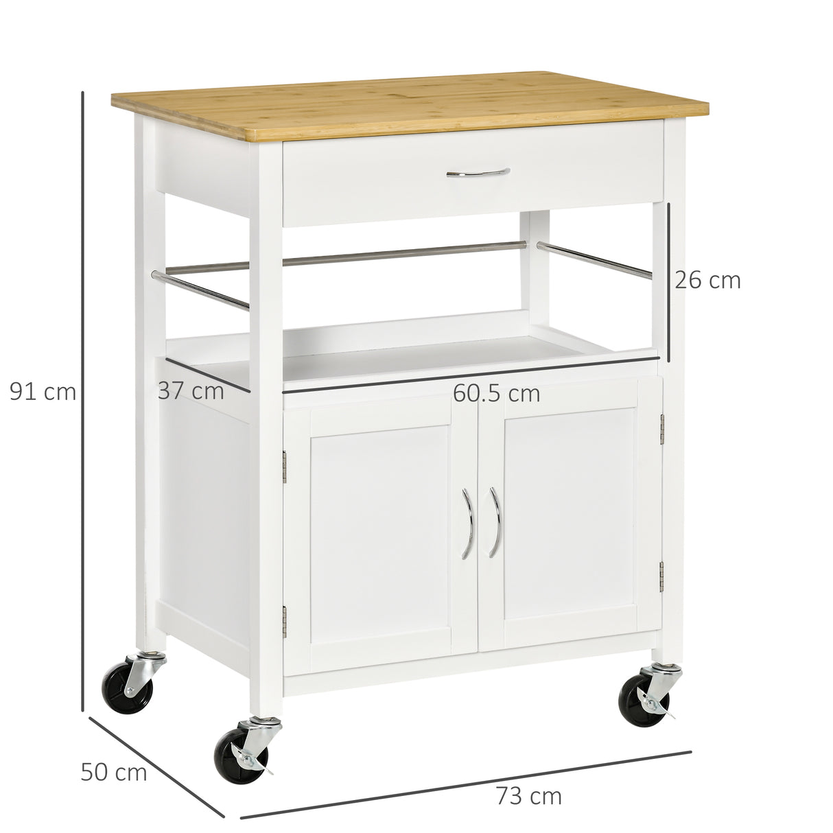 easycomfort easycomfort carrello cucina con cassetto armadietto e scaffale carrellino portavivande con piano in bambu e 4 ruote bianco