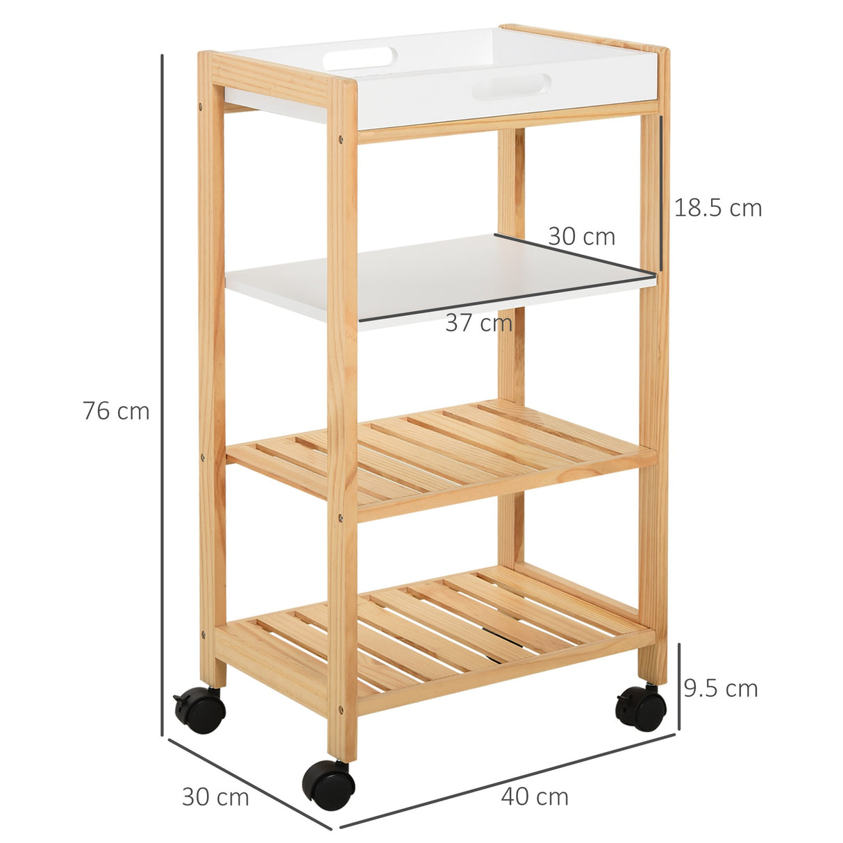 easycomfort easycomfort carrello da cucina a 4 livelli in mdf e legno di pino con 4 ruote girevoli 40x30x76 cm bianco e marrone