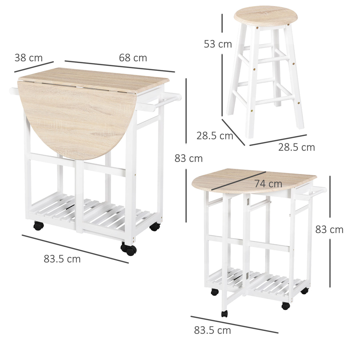 easycomfort easycomfort carrello da cucina pieghevole mobile da cucina salvaspazio con 2 sgabelli 2 cassetti 5 ruote rotazione 360 legno mdf bianco ean 8054144138947