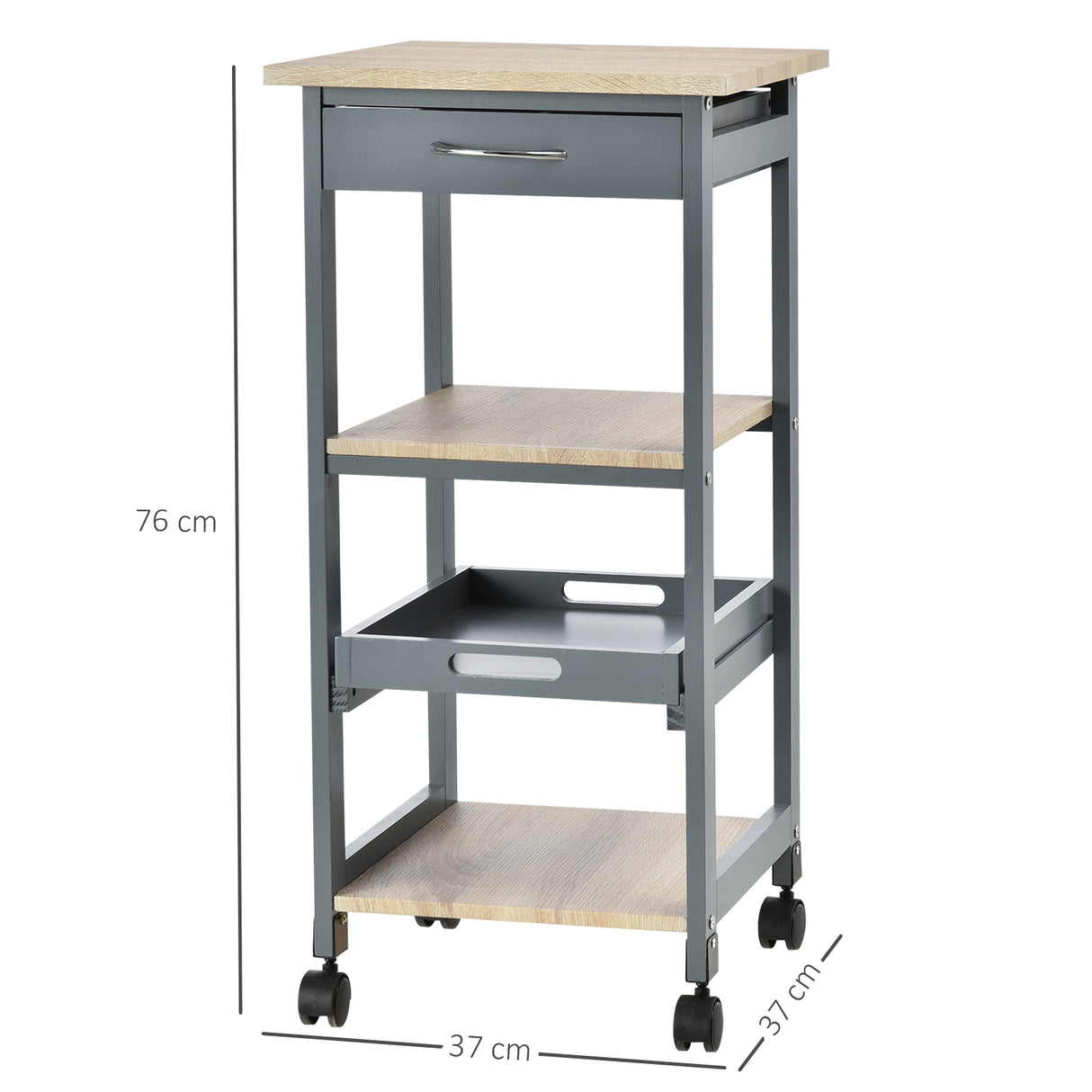 easycomfort easycomfort carrello da cucina portavivande con cassetto 2 ripiani e vassoio estraibile 37x37x76cm grigio