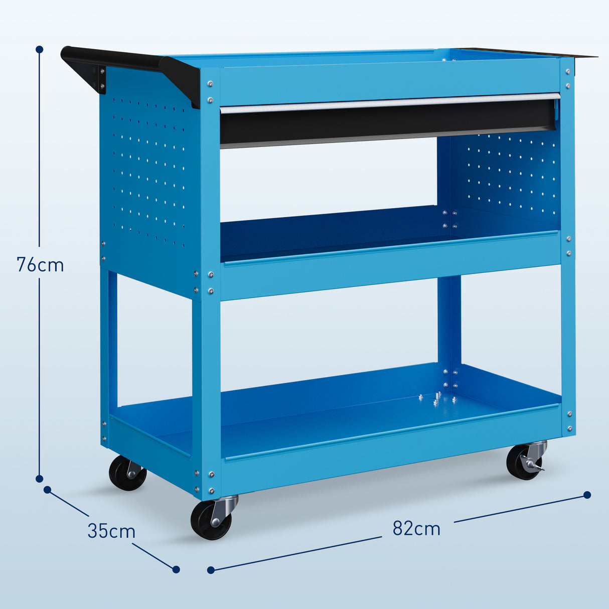 easycomfort easycomfort carrello porta attrezzi con manico laterale cassetto e 3 ripiani in acciaio 82x35x76 cm blu