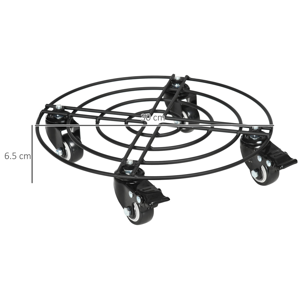 easycomfort easycomfort carrello sottovaso con ruote 30cm in metallo con ruote girevoli e freno nero