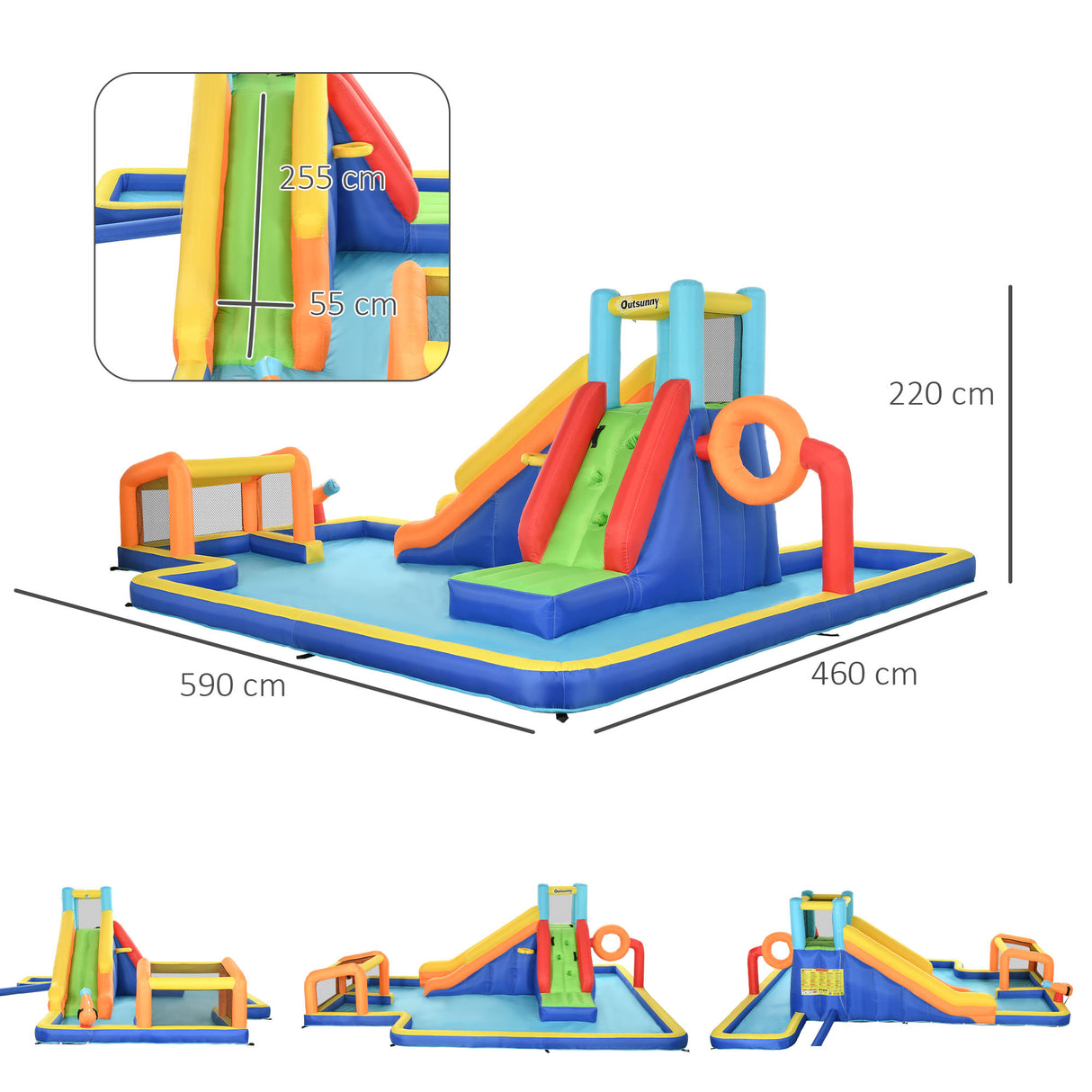 easycomfort easycomfort castello gonfiabile per bambini 3 8 anni con scivolo parete porta e canestro in tessuto oxford 590x460x220 cm