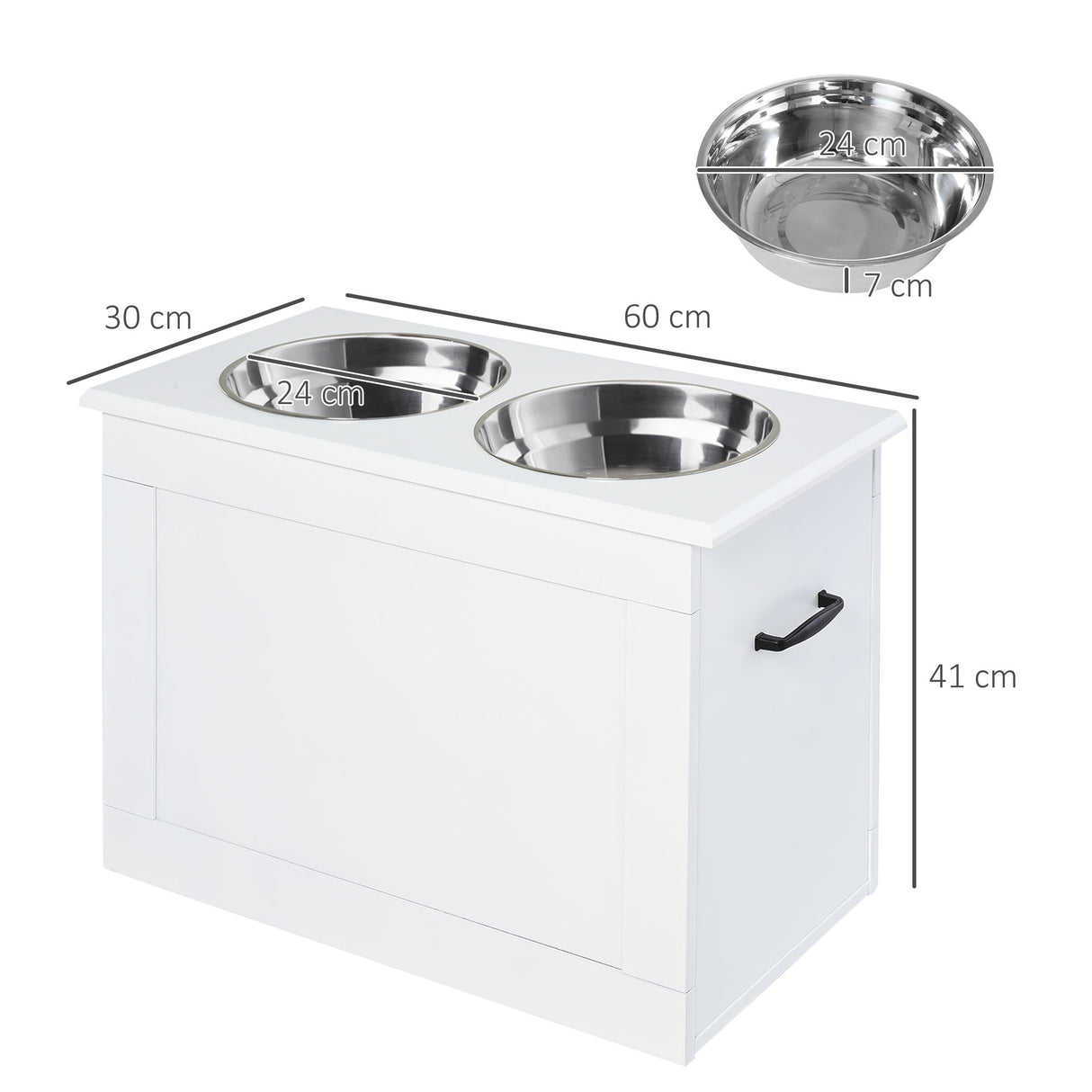 easycomfort easycomfort ciotole rialzate per cani grandi supporto in mdf con 2 ciotole in acciaio inox 60x30x41 cm bianco