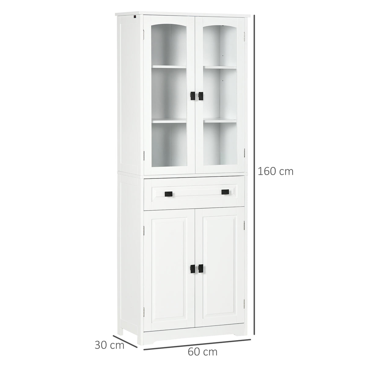 easycomfort easycomfort credenza da cucina alta con 2 armadietti e cassetto ante a vetri e ripiani regolabili 60x30x160cm bianco