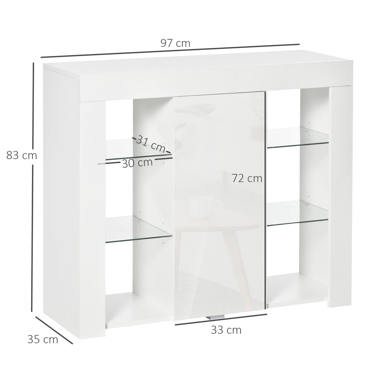 easycomfort easycomfort credenza moderna a anta con luci led e mensole in vetro mobile multiuso in legno con finitura lucida 97x35x83cm bianco