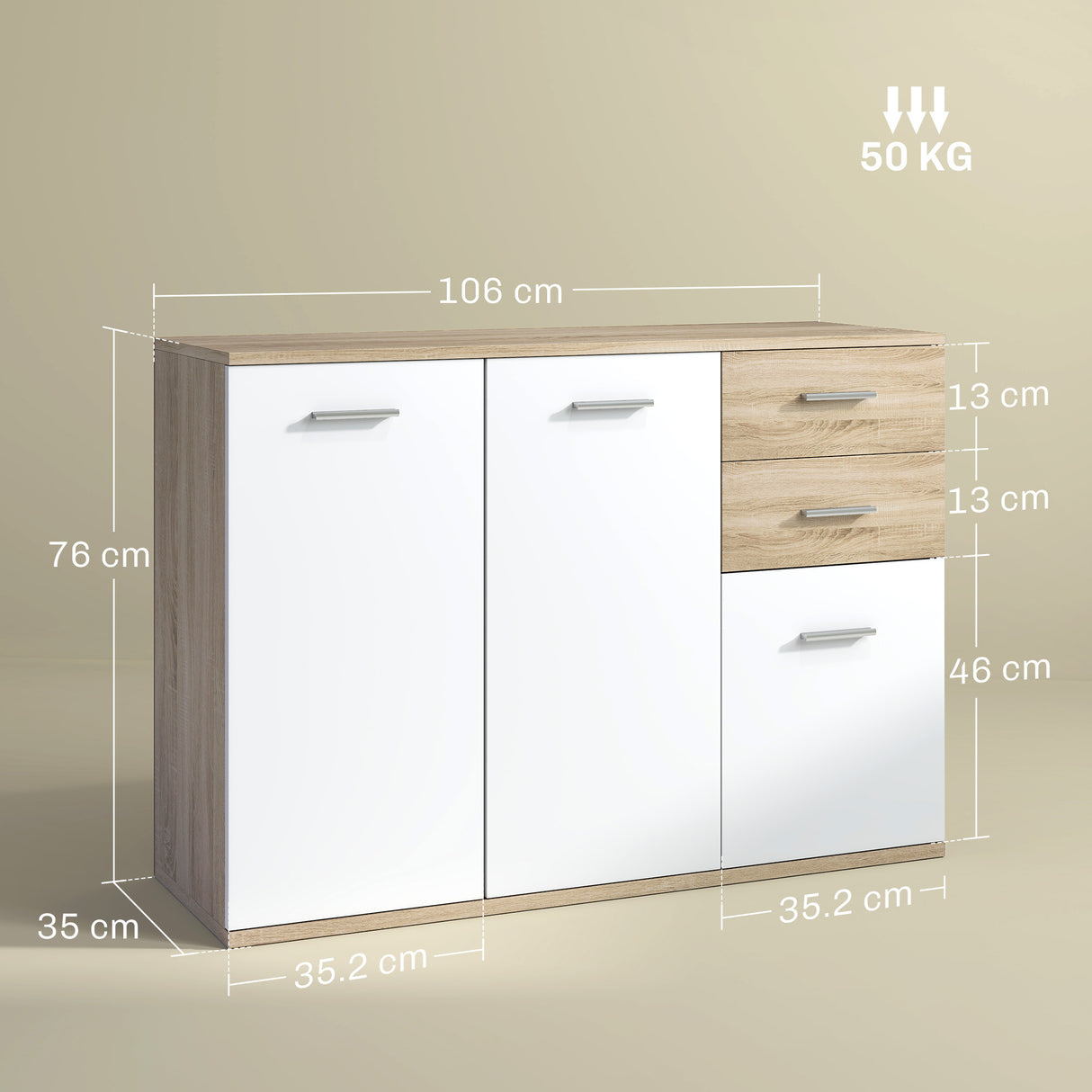 easycomfort easycomfort credenza moderna con 3 armadietti e 2 cassetti in legno 106x35x76 cm color legno
