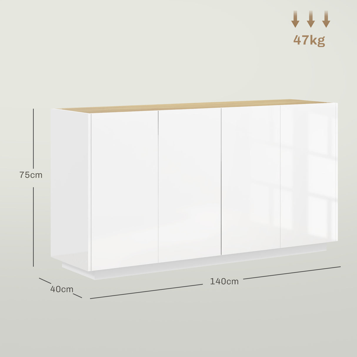 easycomfort easycomfort credenza moderna con armadietti a 2 ante chiusura ammortizzata e ripiani regolabili 140x40x75cm bianco lucido