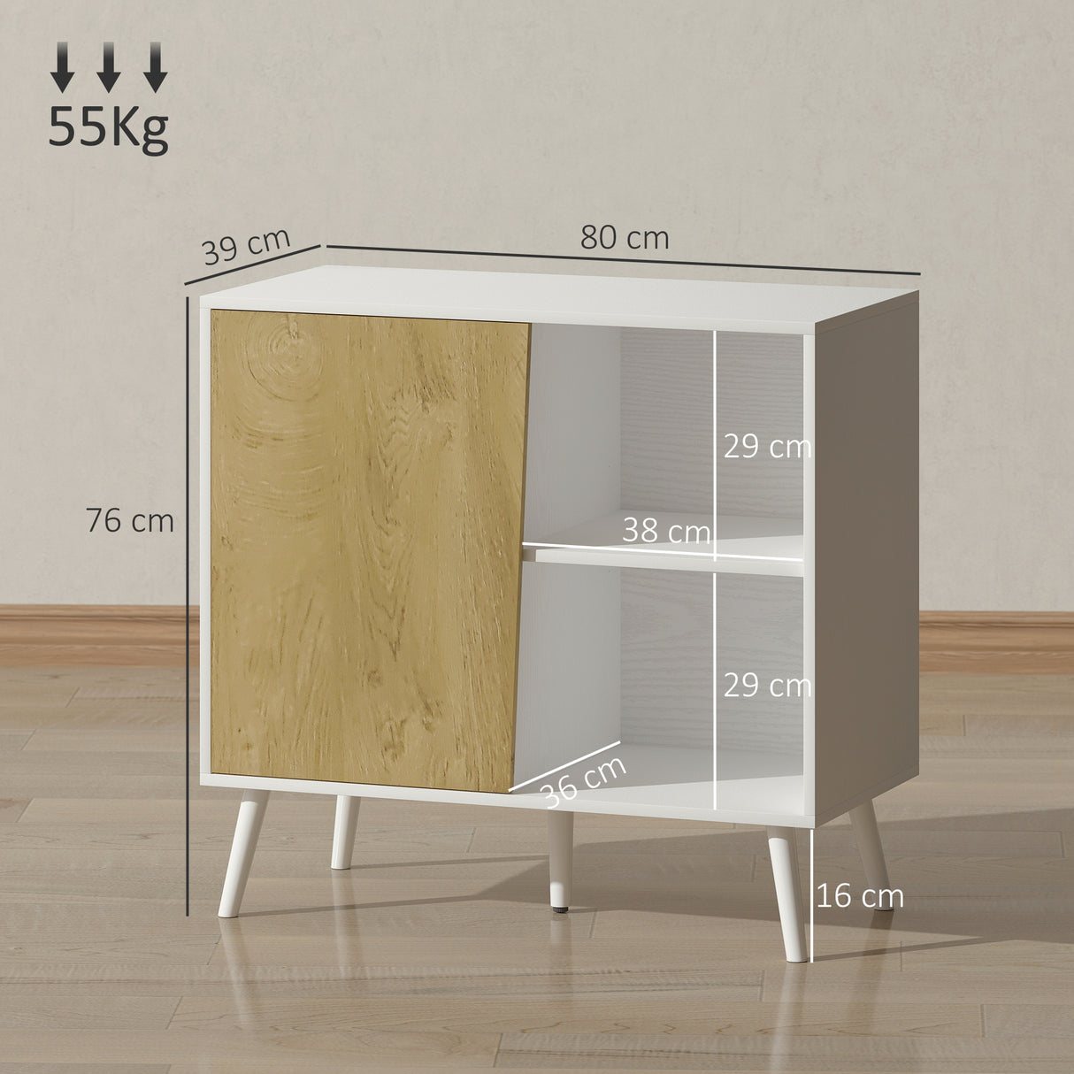 easycomfort easycomfort credenza moderna con armadietto e vano portaoggetti in legno 80x39x76 cm bianco