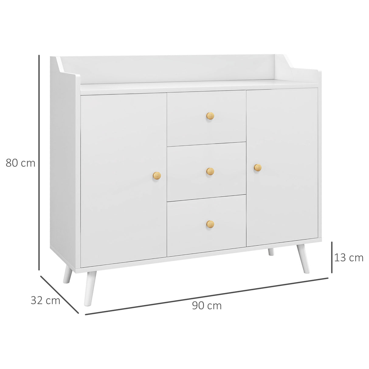 easycomfort easycomfort credenza moderna in legno con 3 cassetti e 2 armadietti a 2 livelli 90x32x80 cm bianco