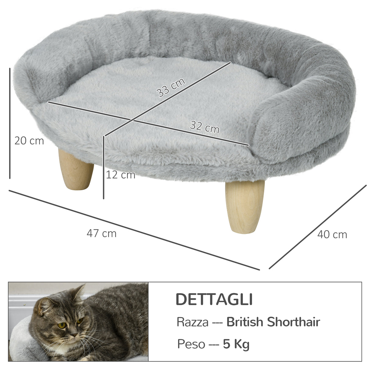 easycomfort easycomfort cuccia divanetto per cani e gatti sfoderabile in peluche con schienale 47x40x20 cm grigio