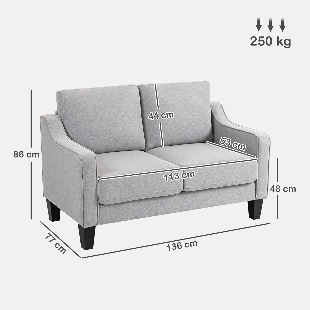 easycomfort easycomfort divano 2 posti moderno e salvaspazio in tessuto effetto lino 136x77x86 cm grigio chiaro