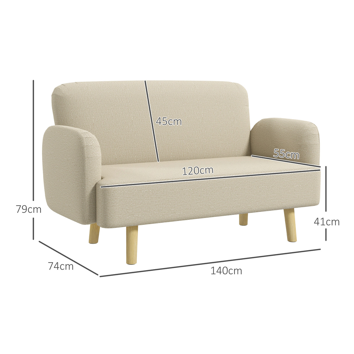 easycomfort easycomfort divano 2 posti moderno effetto velluto con imbottitura spessa 140x74x79cm bianco crema