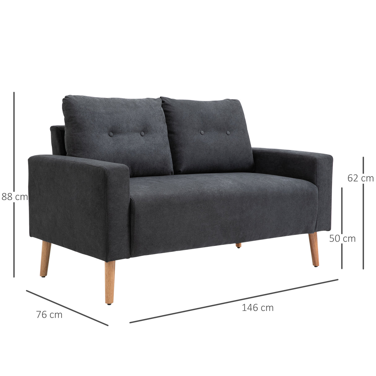 easycomfort easycomfort divano 2 posti moderno in stile nordico con schienale trapuntato in tessuto 145x76x88 cm grigio