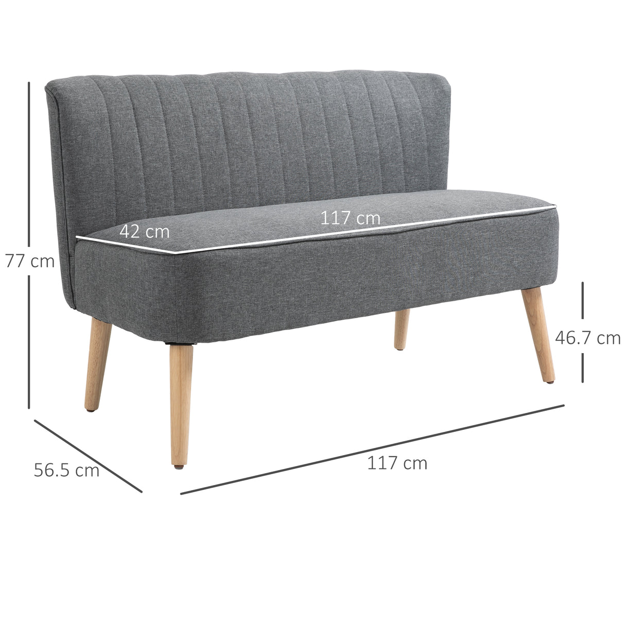 easycomfort easycomfort divano 2 posti moderno in tessuto senza braccioli divanetto da salotto con gambe in legno 117x56 5x77 cm grigio chiaro